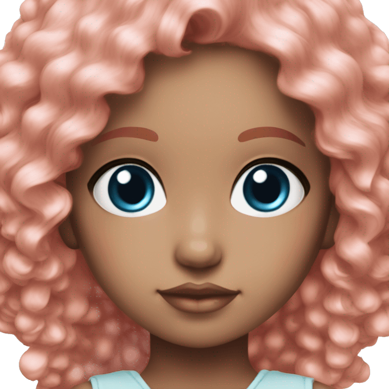 ocean blue doll eyes, brown red hair, feminine, pink, girl, angelic emoji