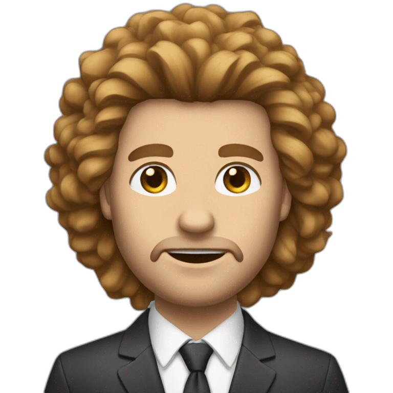 Caucasian man with brown lion's mane hair and wearing a suit emoji