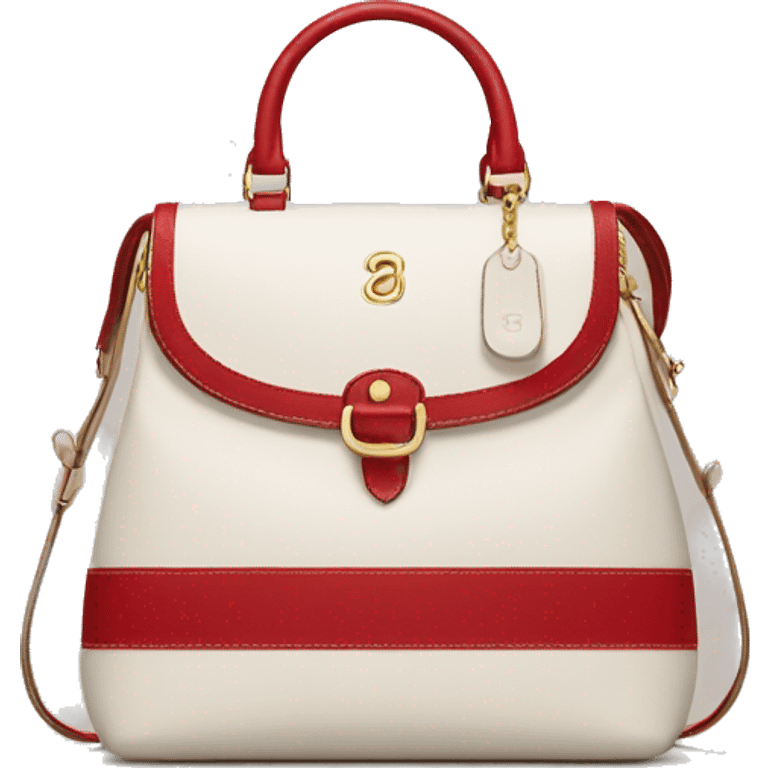 White Designer Coach bag with red monogram and beige trim emoji