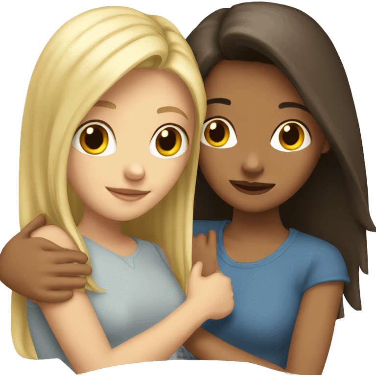 brunette girl hugs blonde girl emoji