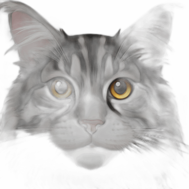 Black and white striped Maine coon with white strip down nose and Amber eyes emoji