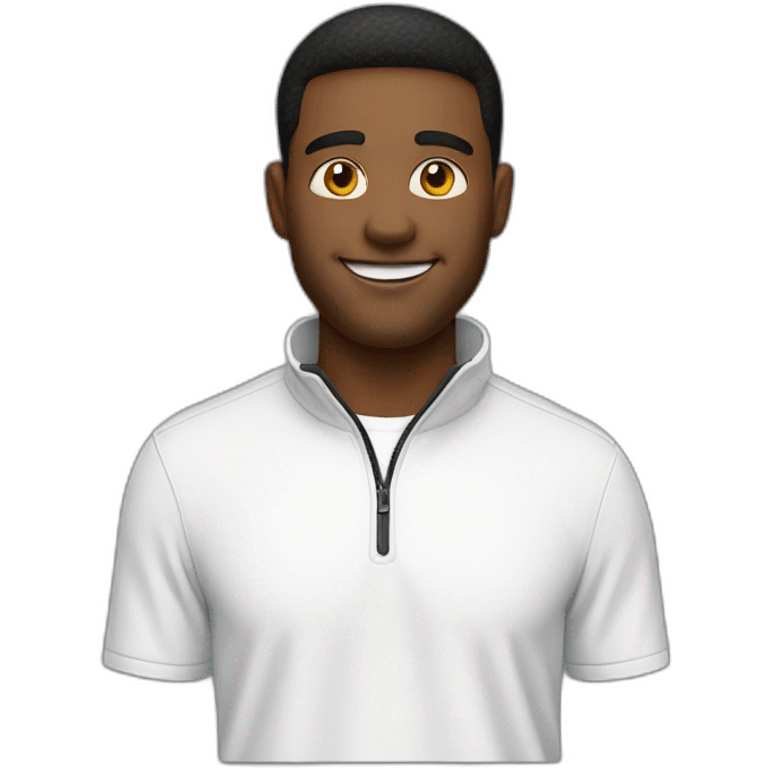 Smiling guy wearing a black quarter zip with white tee shirt emoji