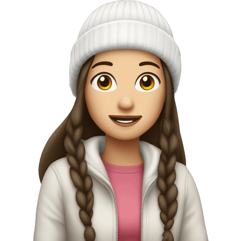 brunette girl with white beanie on emoji