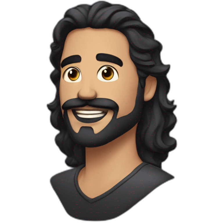 latino man with long wavy black hair and black light beard and mustache  emoji