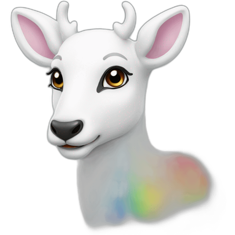 white deer beside the rainbow emoji