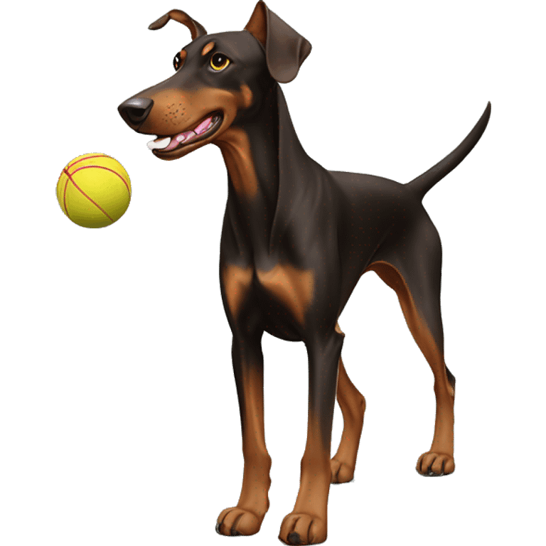 Brown dobermann playing ball emoji