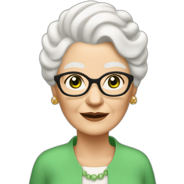 old white woman grandma with Chanel white hair in a bun, white skin, green eyes emoji