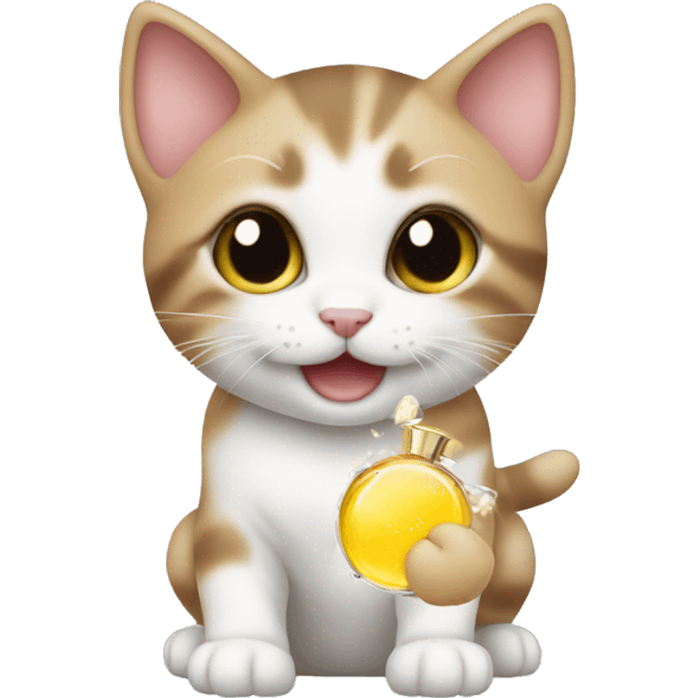 a cute kitten playing with fragrance emoji