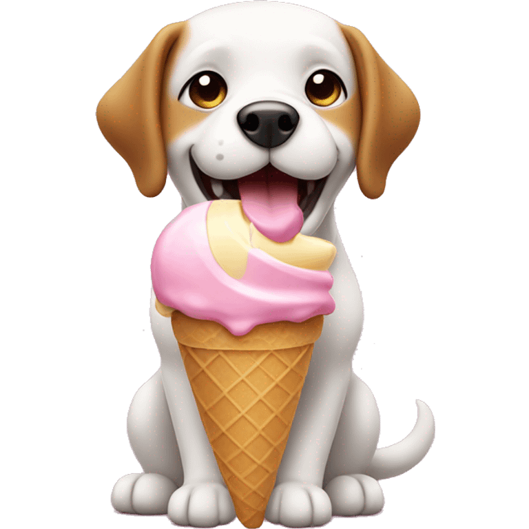 Cute kawaii dog eating ice cream emoji