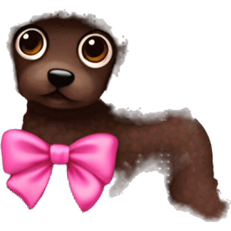 dark brown poodle with pink bow on head ￼ emoji