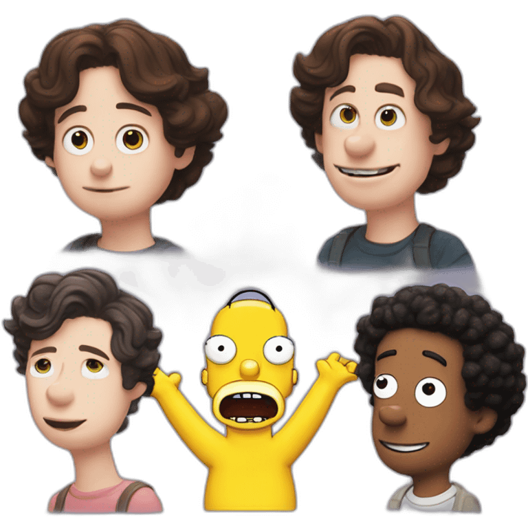 Homer Simpson hanging out with timothee chalamet and the gravity falls pig emoji