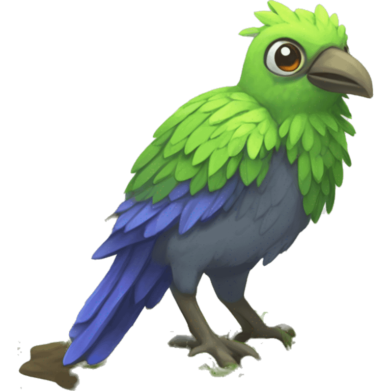 Colorful earthly muddy fresh Cool Cute Fantasy legendary swampy tree-jungle-bird plant-grass-type-Dendro-avian Fakemon full body emoji