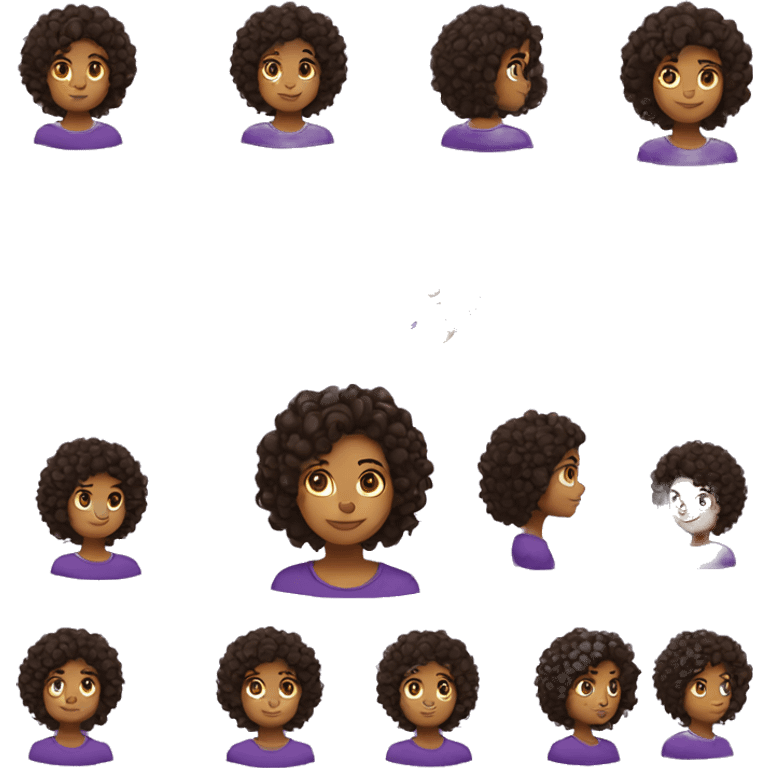 a girl with dark brown curly hair and a purple tshirt emoji