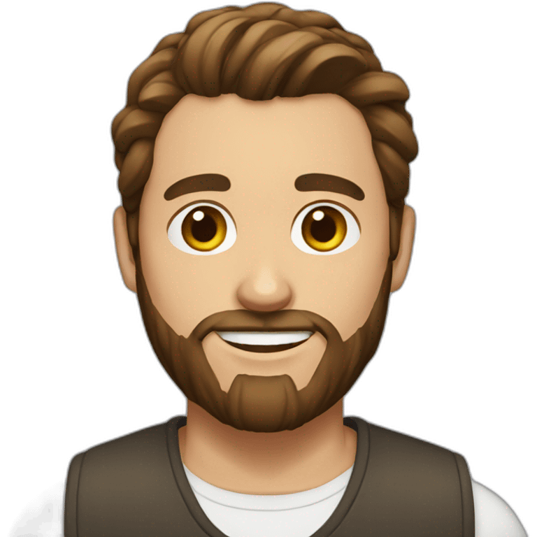 Man with brown hair bun and beard with brown hair emoji