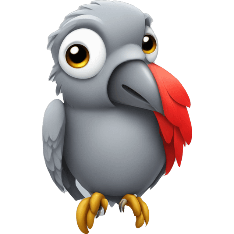 Gray parrot with one red feather on his butt emoji