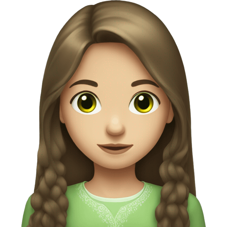 Small Russian girl with green eyes and long brown hair  emoji