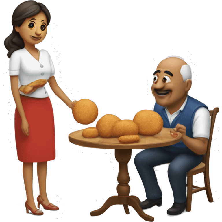 Papá dando croquetas a una mujer emoji