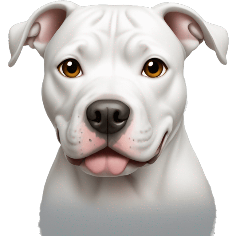 Pitbull mostly white with grey around eyes emoji