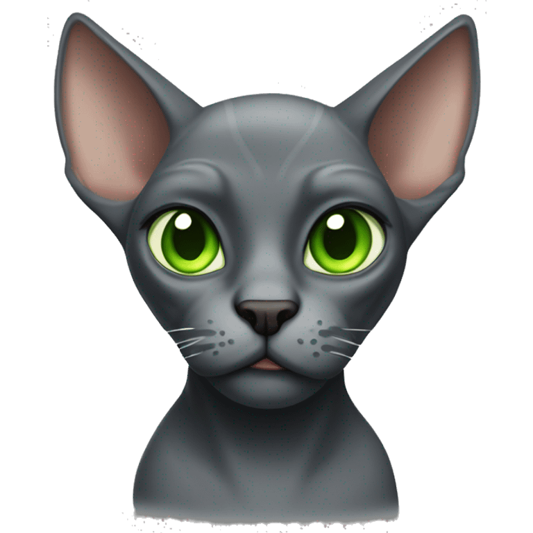 Dark gray hairless cat with angry green eyes and big ears and wrinkles emoji