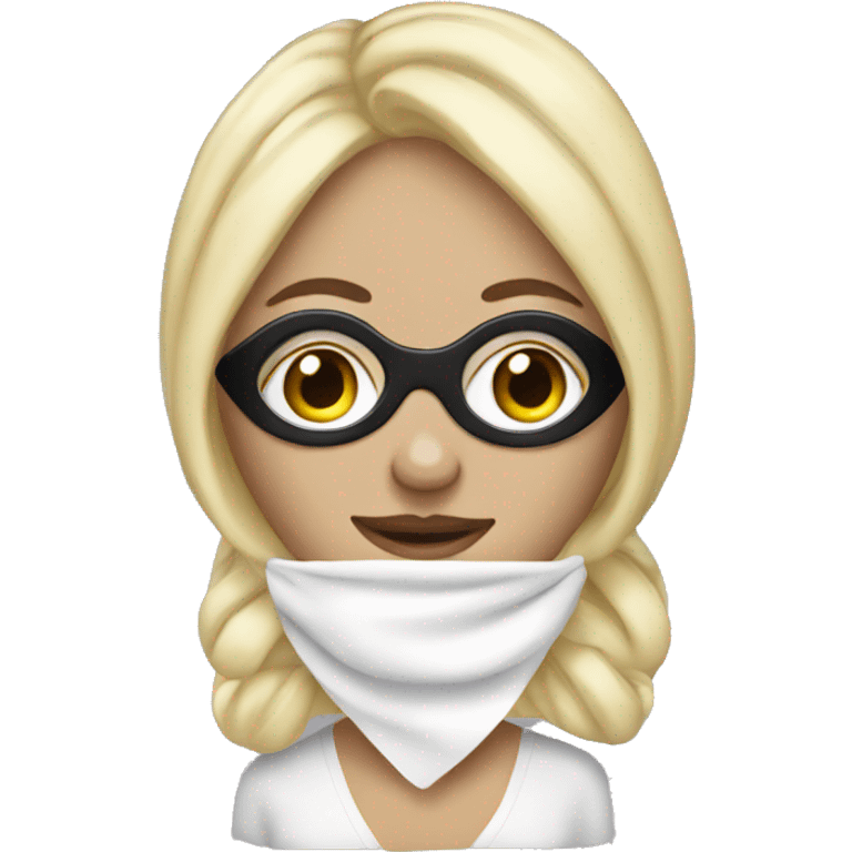 blonde woman with towel in hair and eye masks emoji