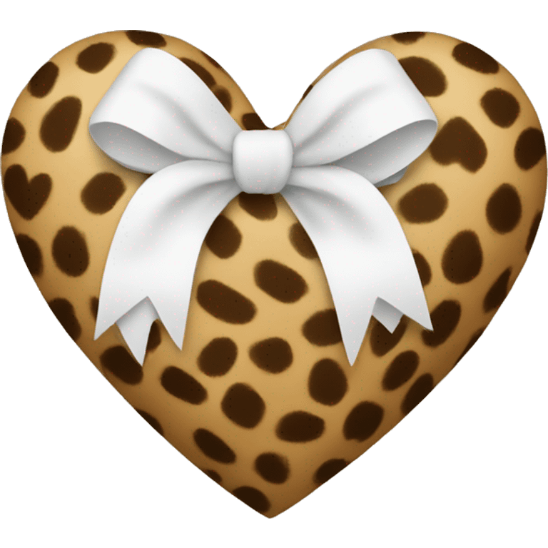 Cheetah print heart with white bow emoji