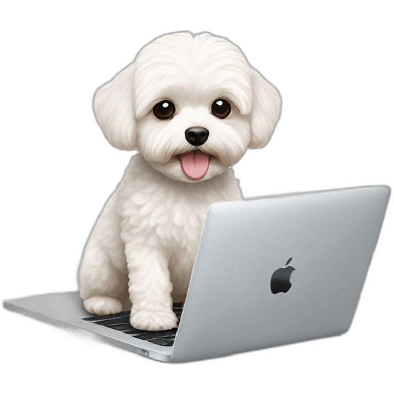 A white maltipoo with macbook computer emoji