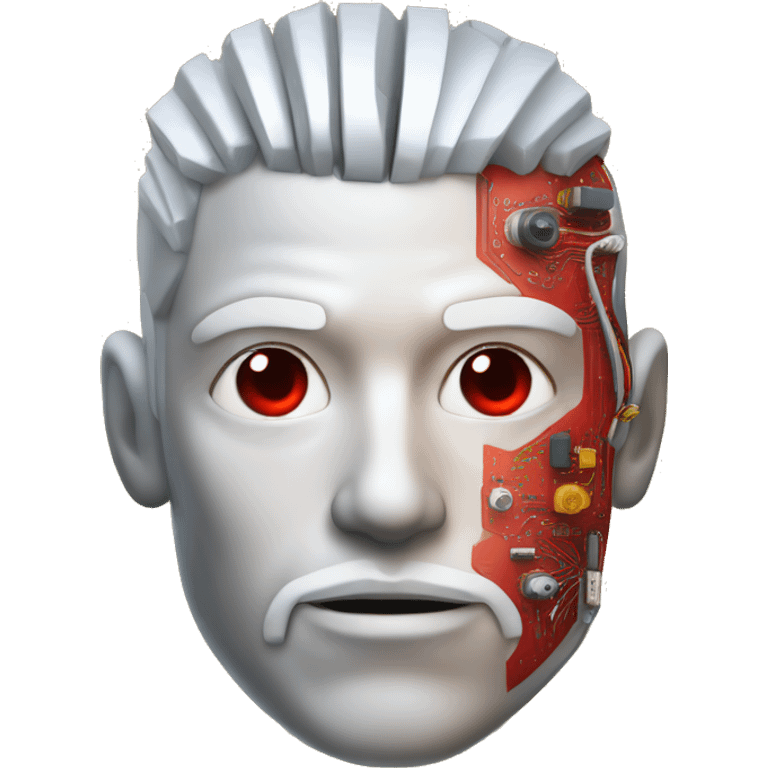 White hair and goatee male cyborg head with red skin and circuits emoji