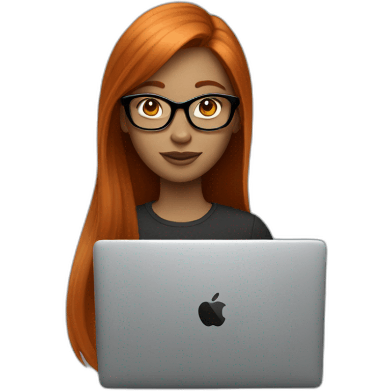 redhead long straight hair girl with black glasses using a mac laptop emoji