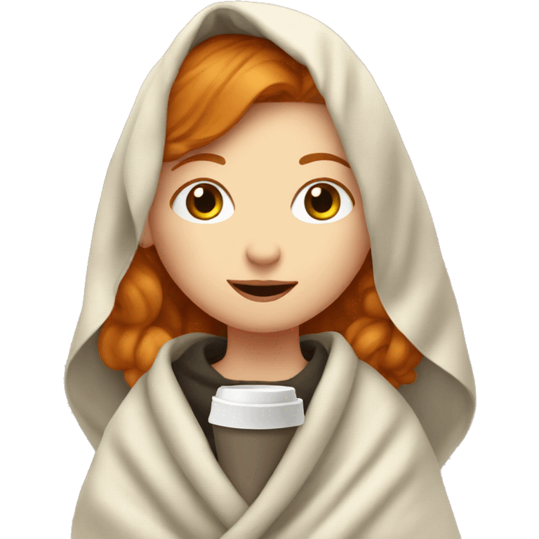 Ginger girl with blanket and a coffee emoji