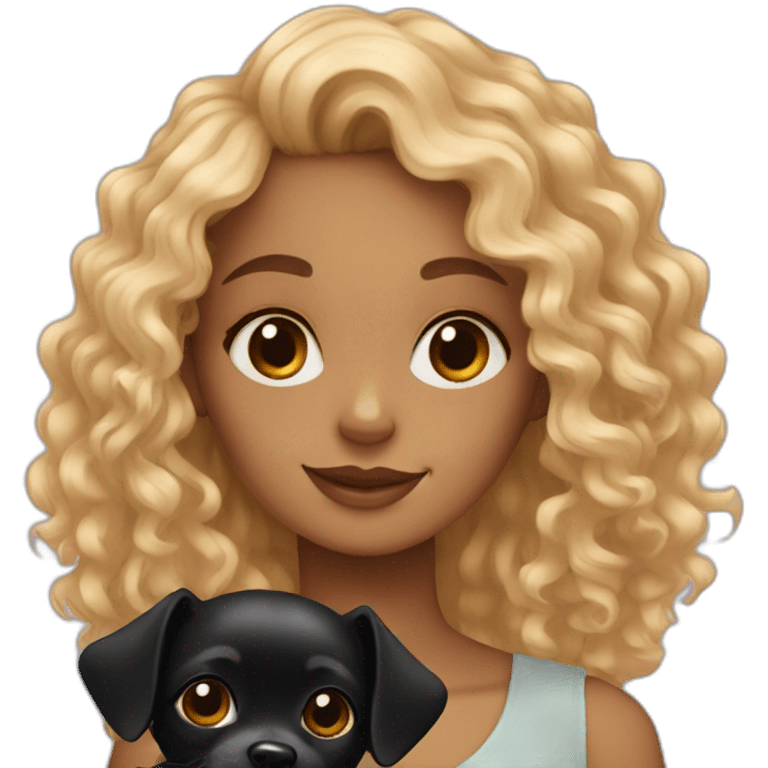 curly girl with black chihuahua emoji