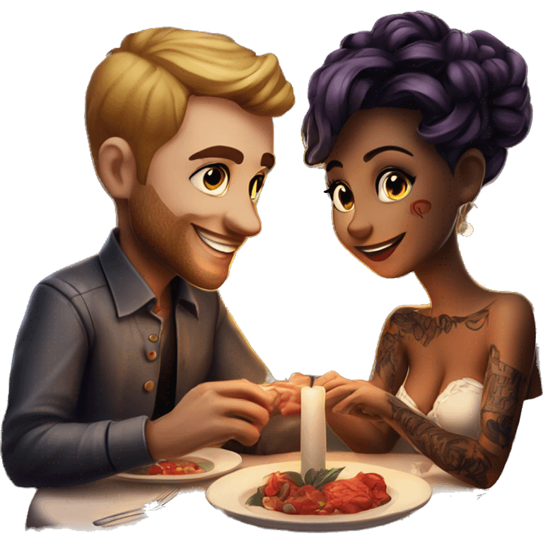 romantic candle light dinner for beautiful tattooed couple emoji