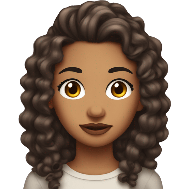 Lightbrown girl, half up half down curly hairstyle, lashes, with proud face and rised eyebrows, pouting lips emoji