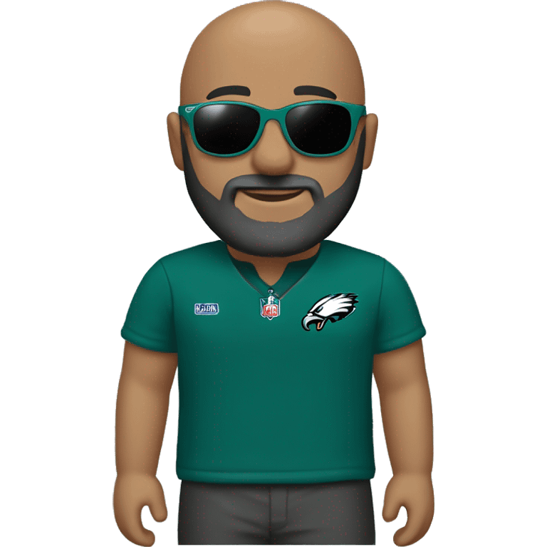 Bald guy dark grey long beard wearing Philly eagles cap shirt and sunglasses  emoji