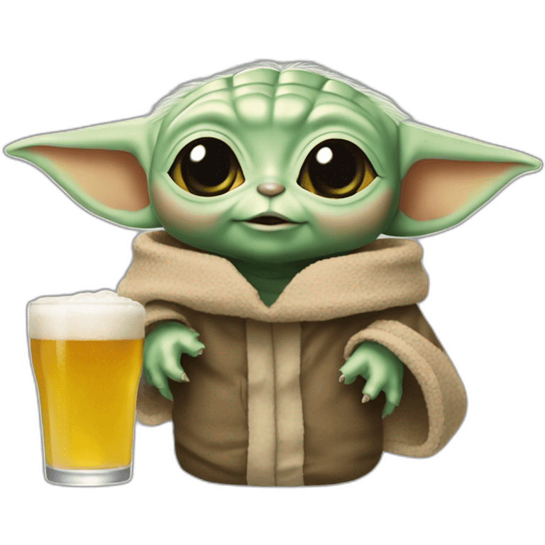 Baby yoda buvant une bierre emoji