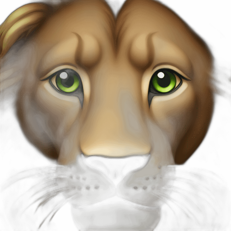 brown lion with a dark brown mane and green eyes emoji