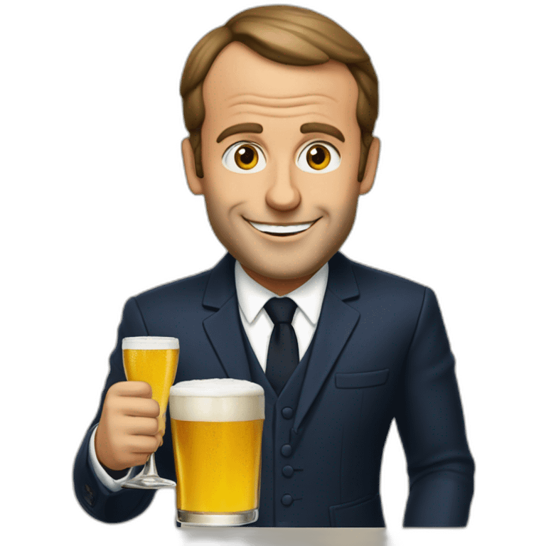 Macron avec une biere emoji