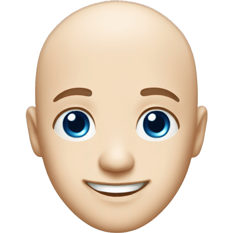 bald boy smiling at viewer with blue eyes emoji