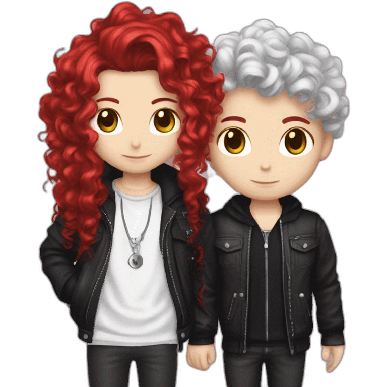 brown curly hair goth boy and long red hair hello kitty girl couple  emoji