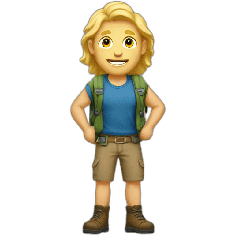 -A blond hiker entrepreneur where his whole body is seen emoji