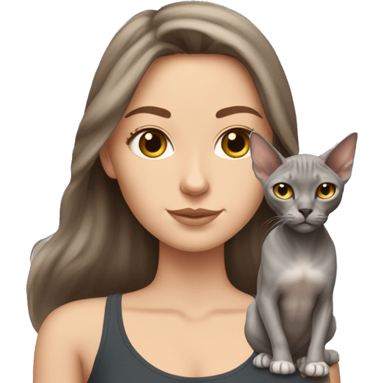 White Girl With surfer Brown hair With a Sphynx grey cat emoji