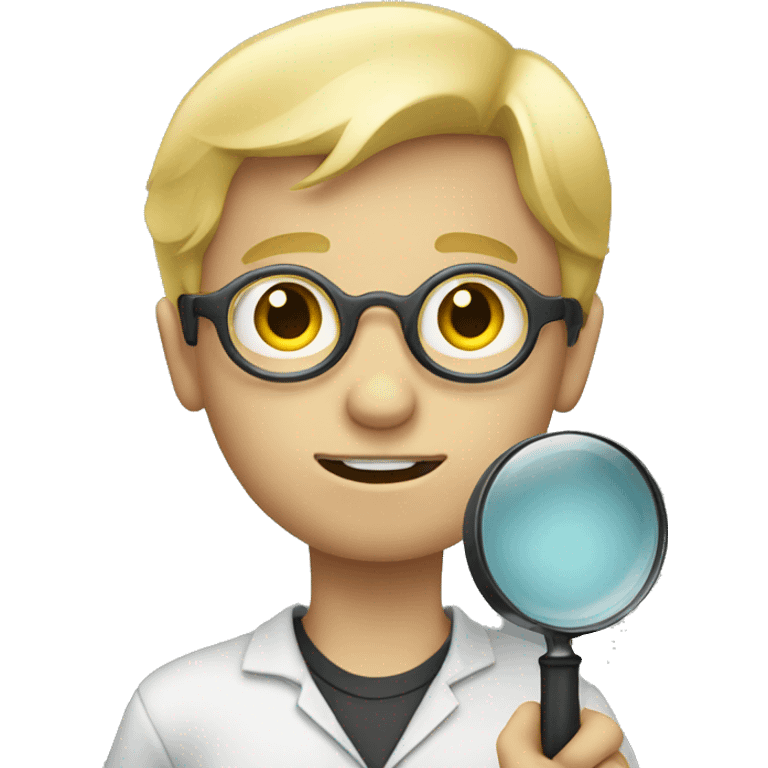 blonde boy holding magnify glass emoji