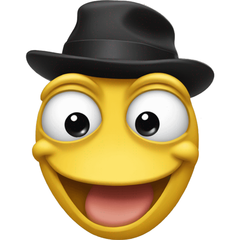 A yellow Pepe with black hat on Laughing while tears of joy emoji