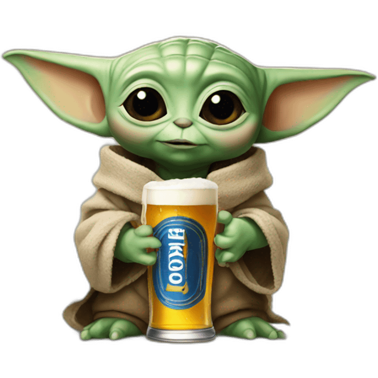 Baby yoda holding a beer emoji