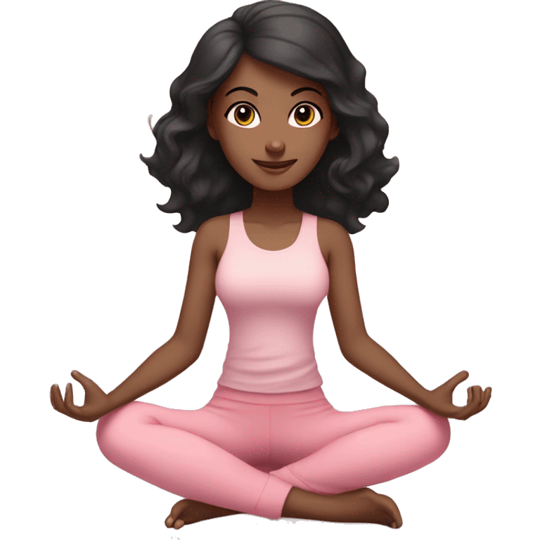 Black short hair and brown eyes yoga beautiful girl in light pink pink pink clothes sitting on a yoga mat emoji