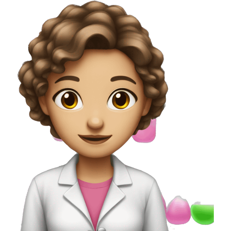 beautiful girl with brown hair doing pink chemistry  emoji