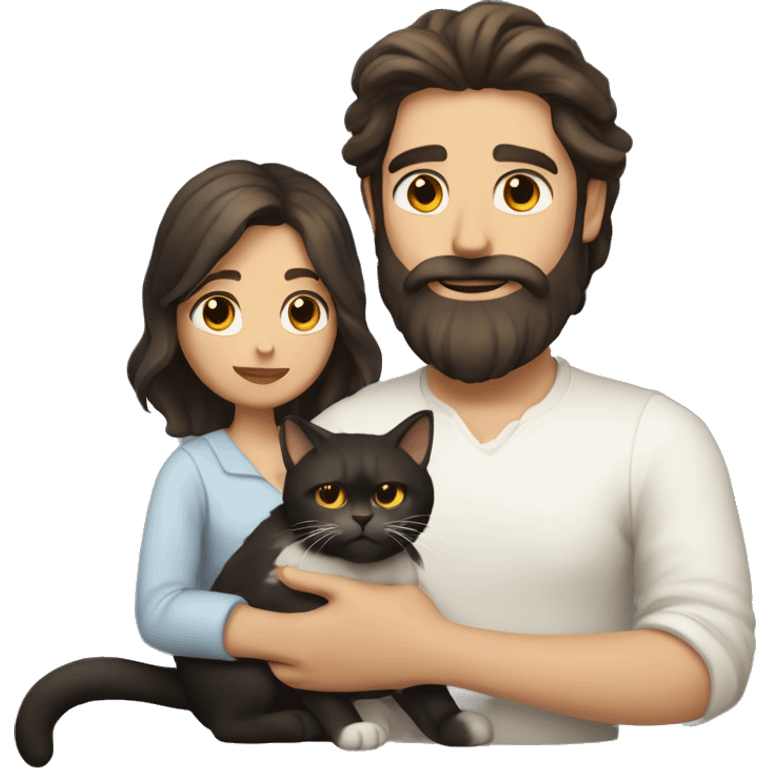 A whit man with dark brown hair and beard holding calico cat emoji