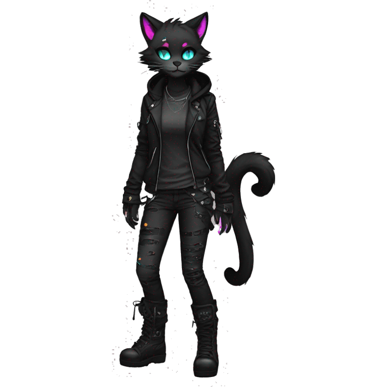 Edgy Shy Anthro cool pretty colorful dark cat-fursona techwear punk emoji