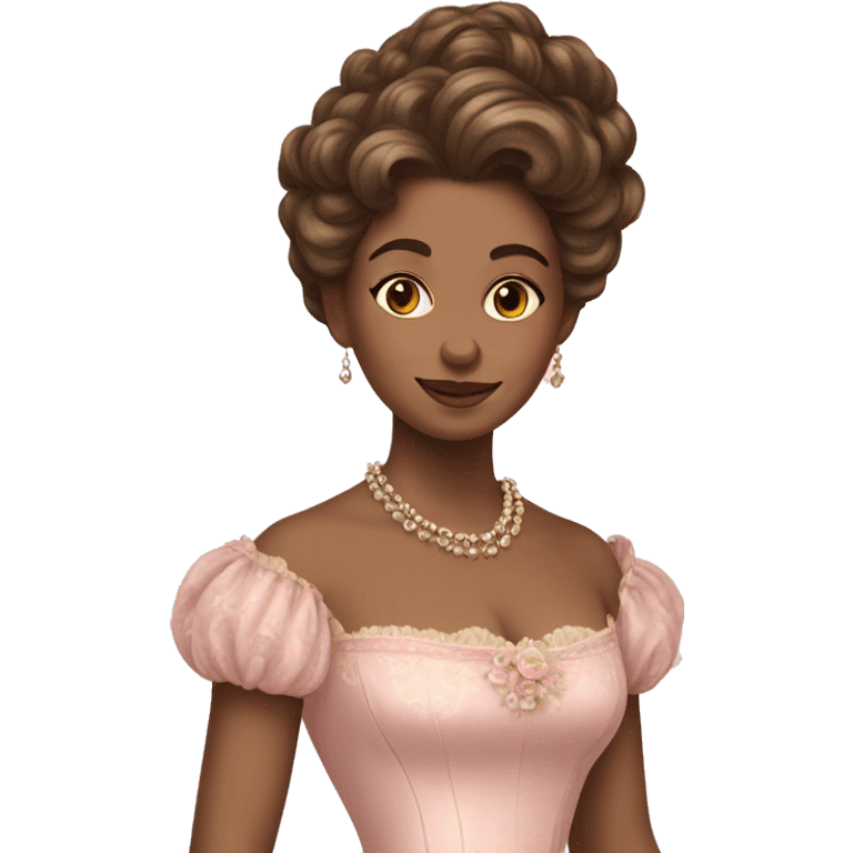 vintage rococo mixed woman with brown hair in a light pink gown  emoji