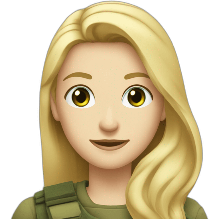 military blonde man with beard and blue eyes and girl with long light-brown hair and green-grey eyes emoji