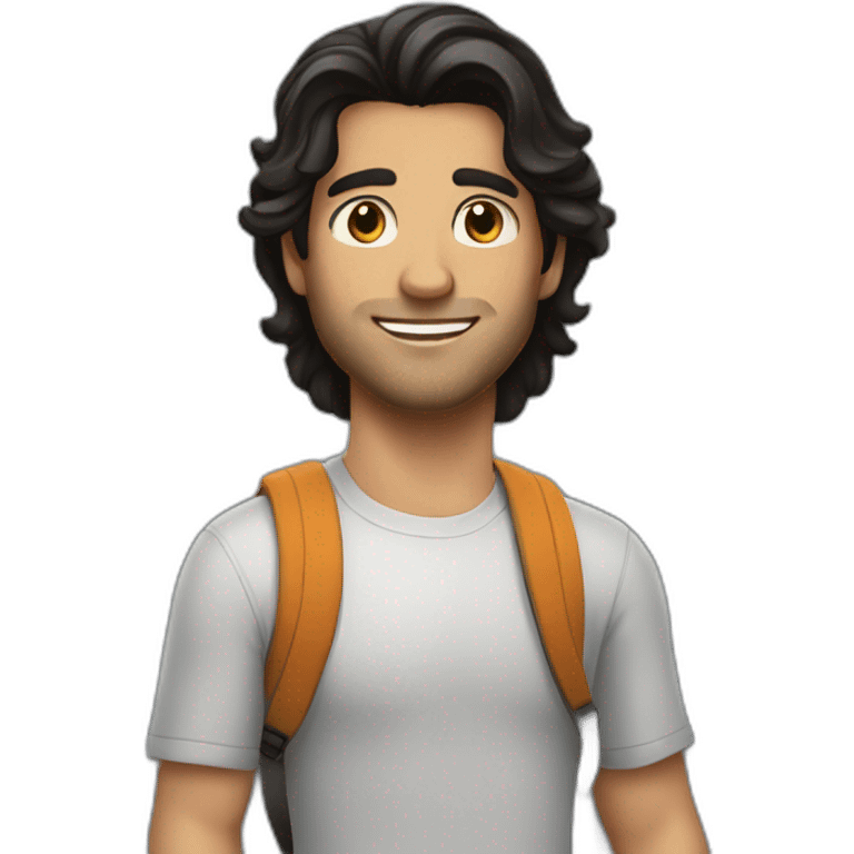 handsome guy with a longboard and dark hair emoji